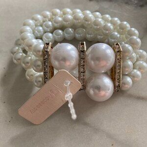 Faux Pearl Triple Band bracelet with Rhinestone